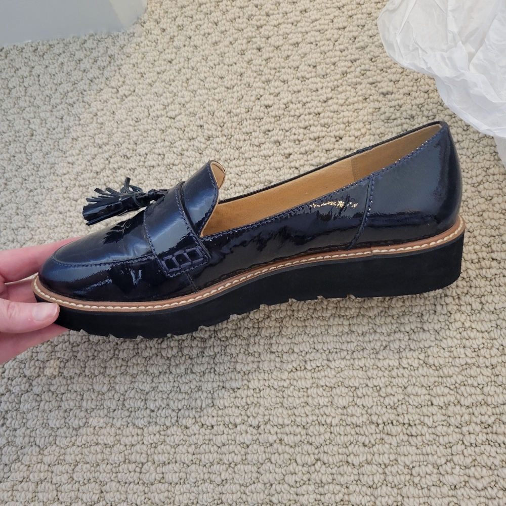 Naturalizer Women's Patent Leather Tassel Loafers in Navy and Black - Picture 6 of 6